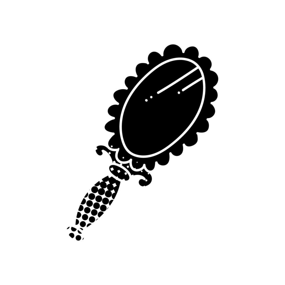 Vintage beauty hand held mirror black hand drawn icon in halftone texture style vector