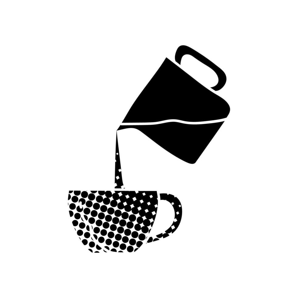 Water pouring from jug to cup black hand drawn icon in halftone texture style vector