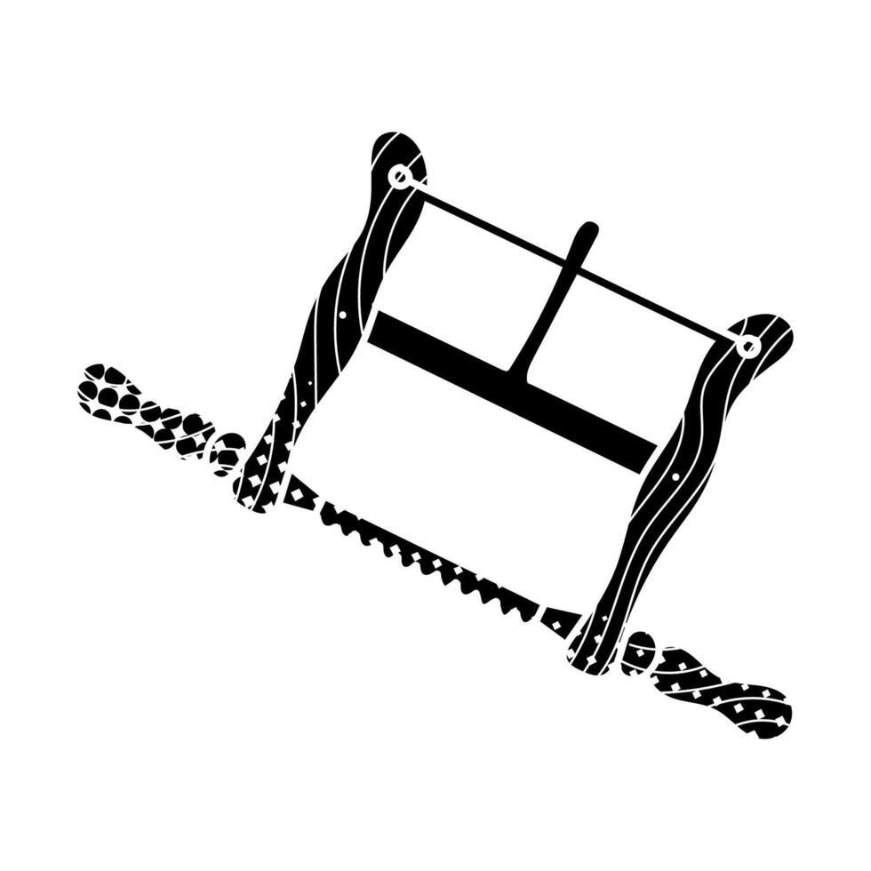 Vintage crosscut saw wood black hand drawn icon in halftone texture style vector