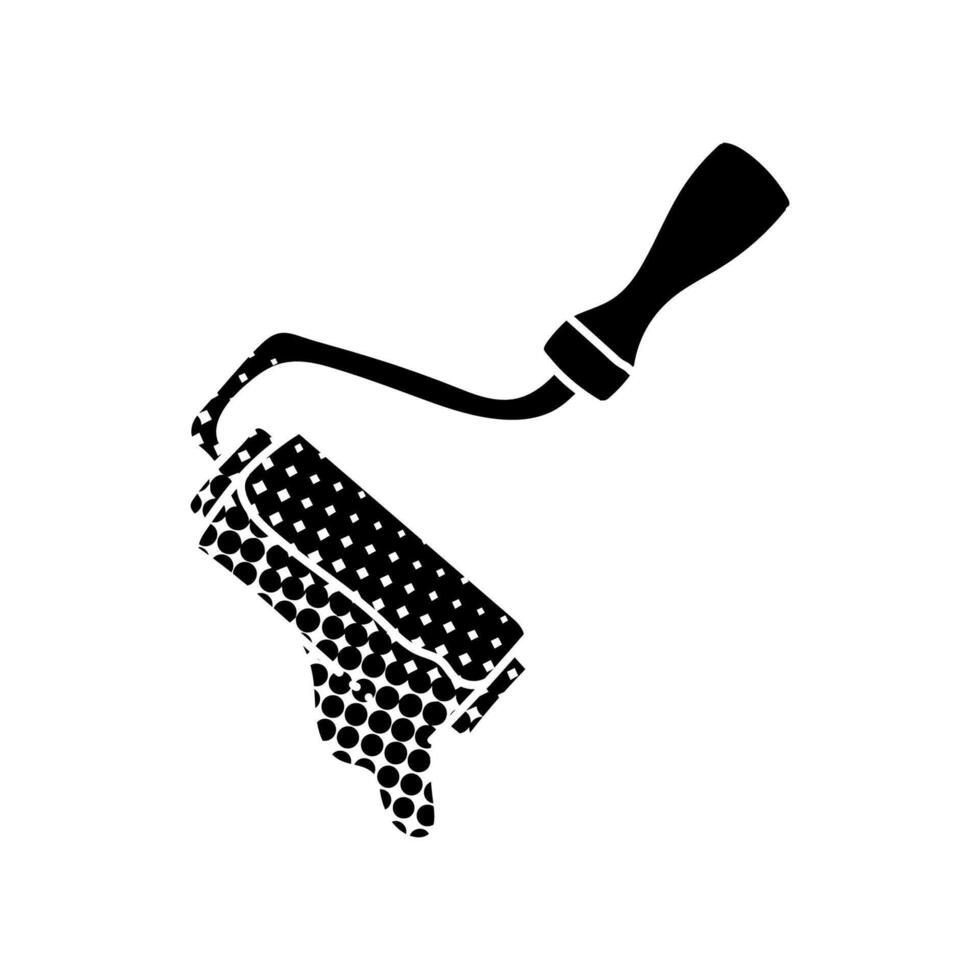 paint roller with trail black hand drawn icon in halftone texture dripping vector