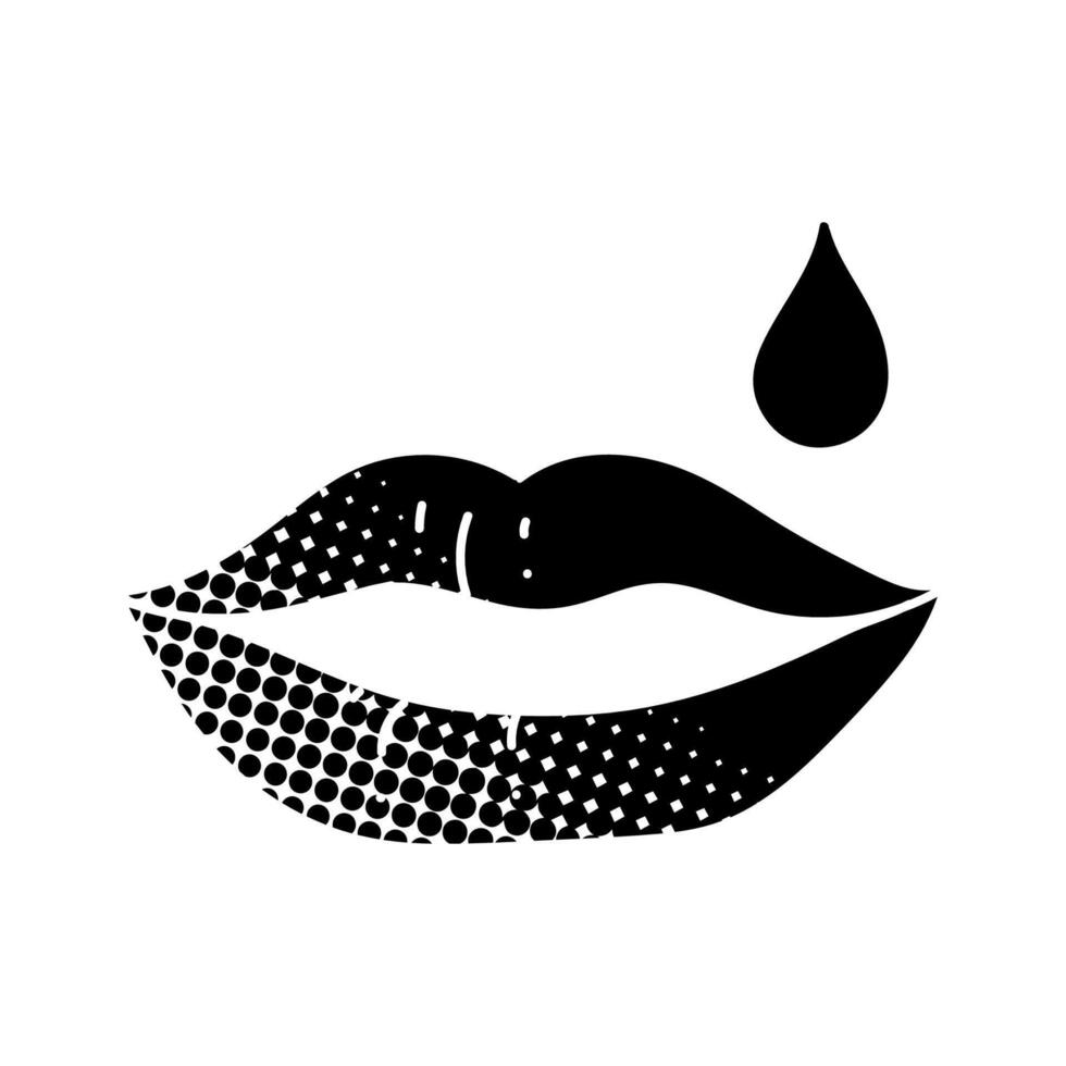 Women beauty icon lip hydration black hand drawn icon in halftone texture style vector