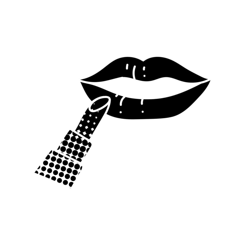 Women beauty icon lipstick and lip black hand drawn icon in halftone texture style vector