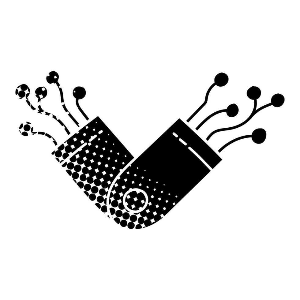 robot black hand drawn icon in halftone texture humanoid vector