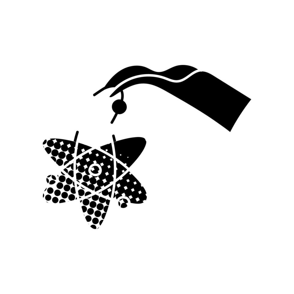Artificially modified atom black hand drawn icon in halftone texture style vector