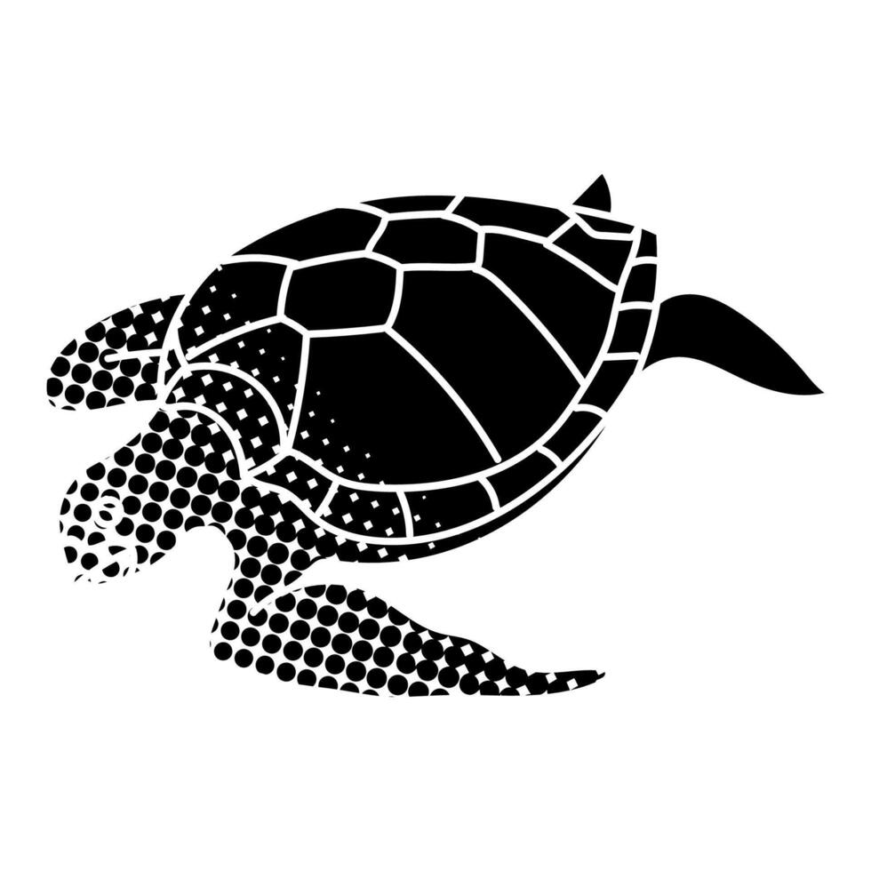 sea turtle black hand drawn icon in halftone texture vector