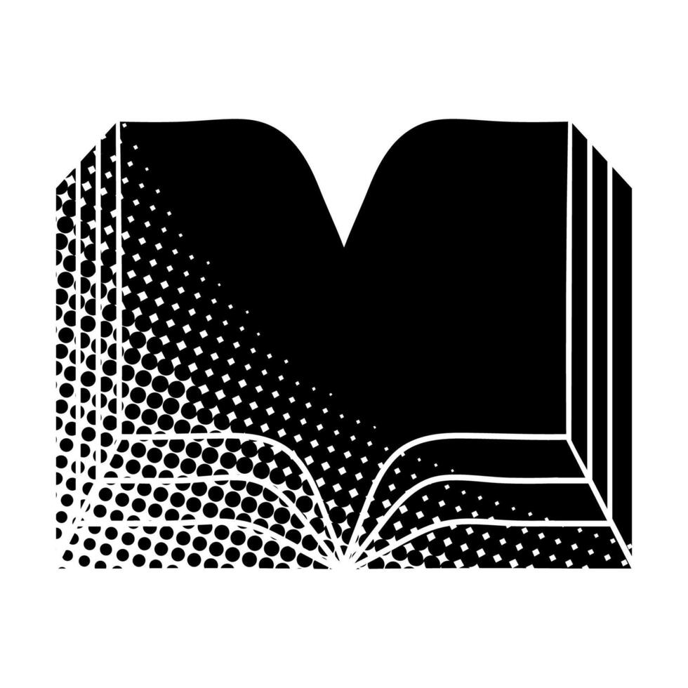 Book black hand drawn icon in halftone texture style vector