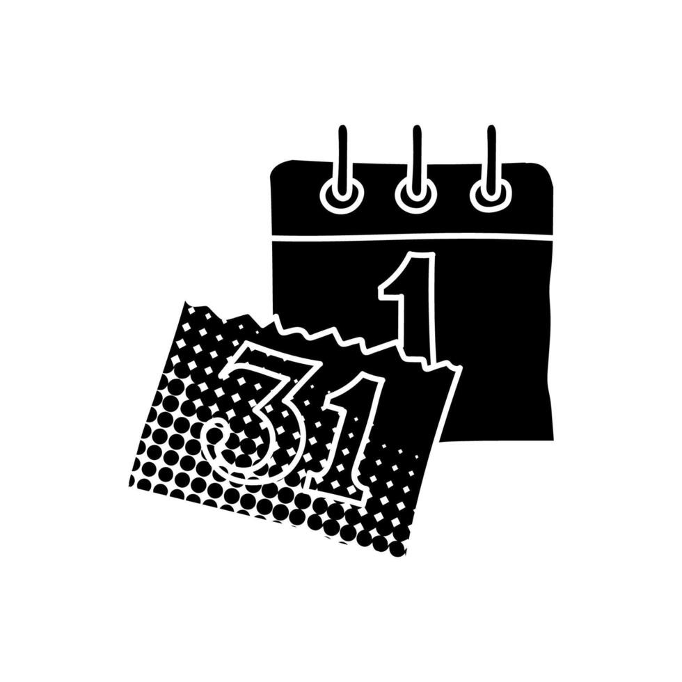 New year calendar black hand drawn icon in halftone texture style vector