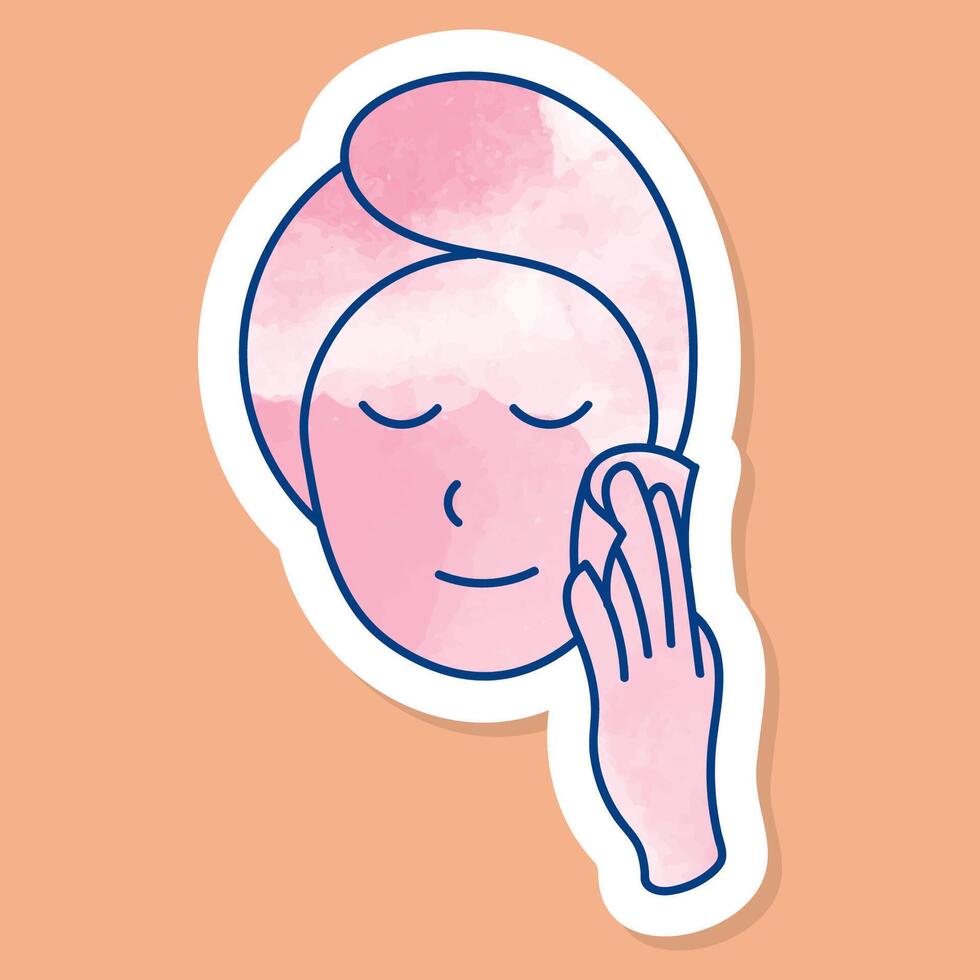 Woman applying facial treatment product color sticker vector