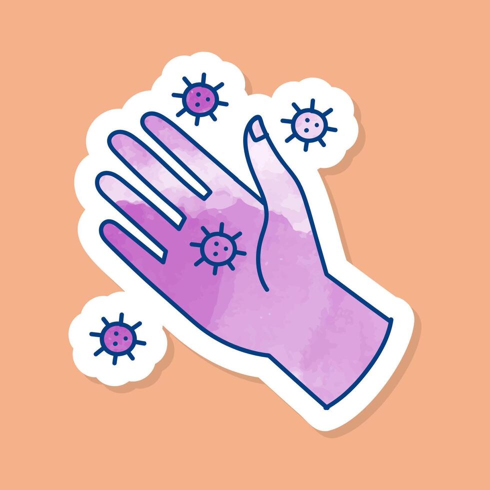 Viruses on human hand palm color sticker vector