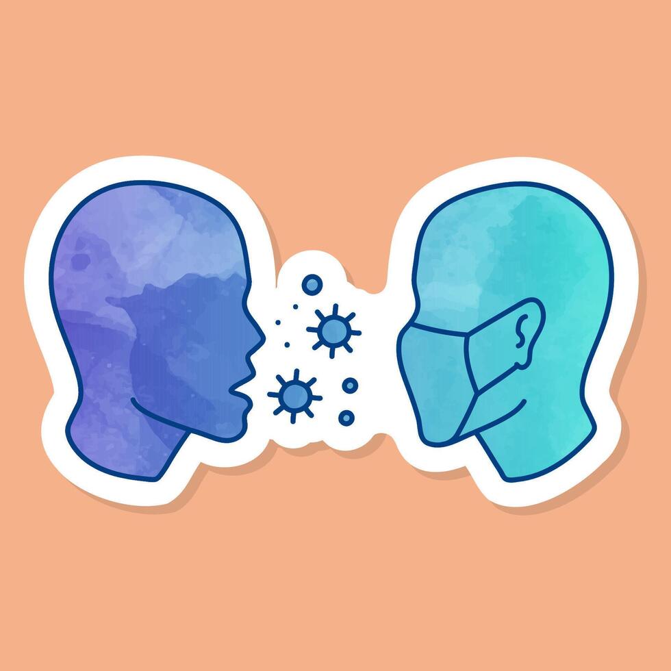 Masked man and sick man icon face mask protection color sticker vector