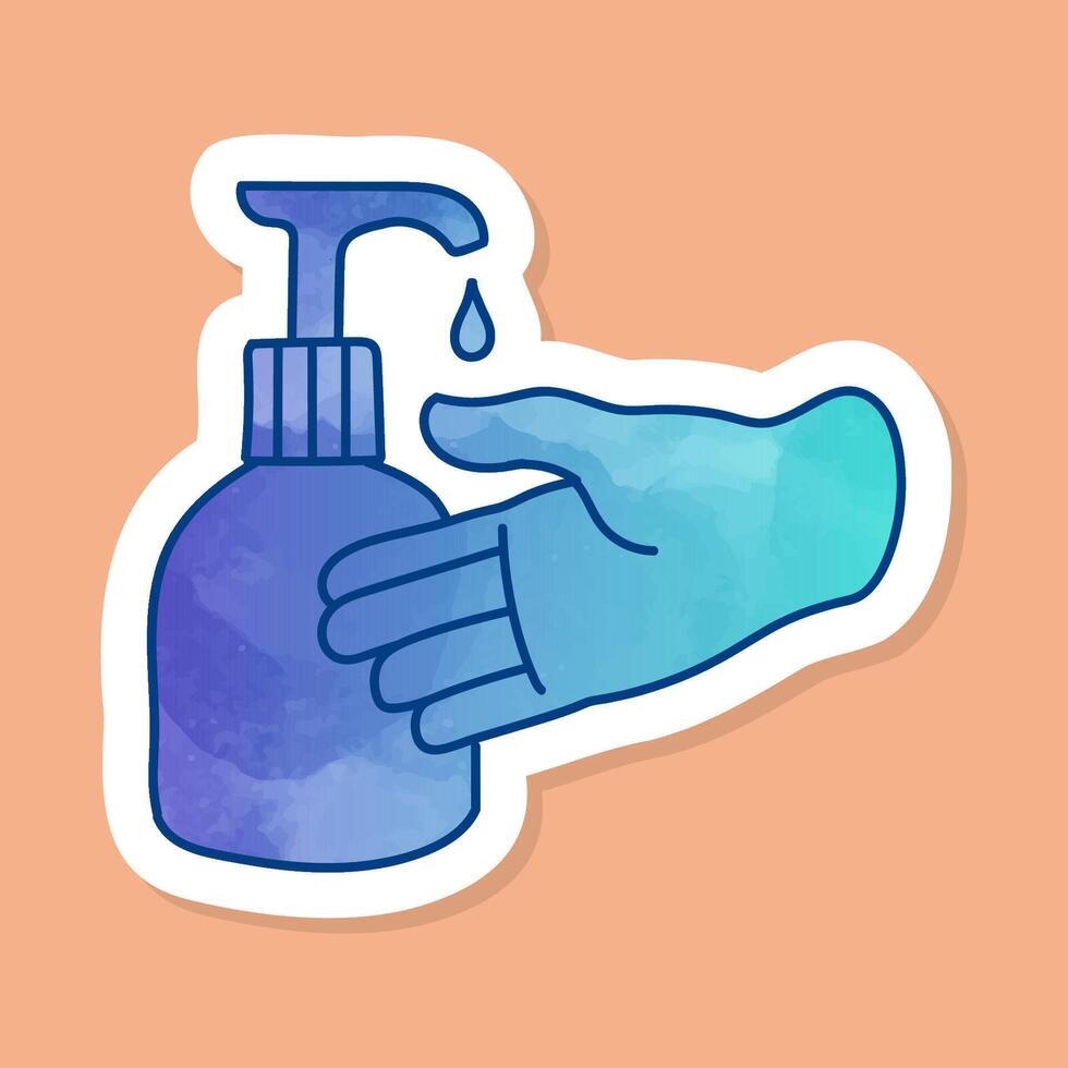 Disinfected hand using disinfectant color sticker vector