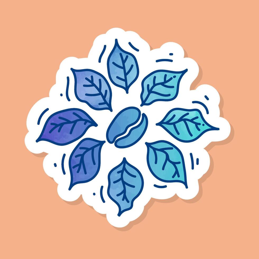 Coffee bean and leaves logotype sticker vector