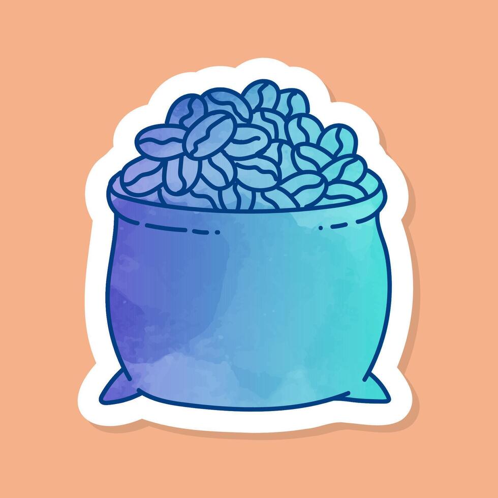 Coffee beans sack color sticker vector