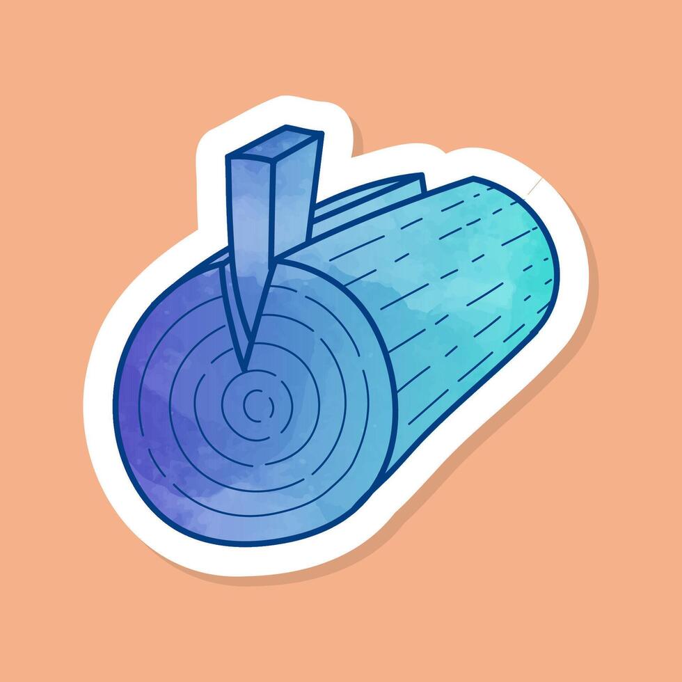 Wood timber log splitting wedge color sticker vector