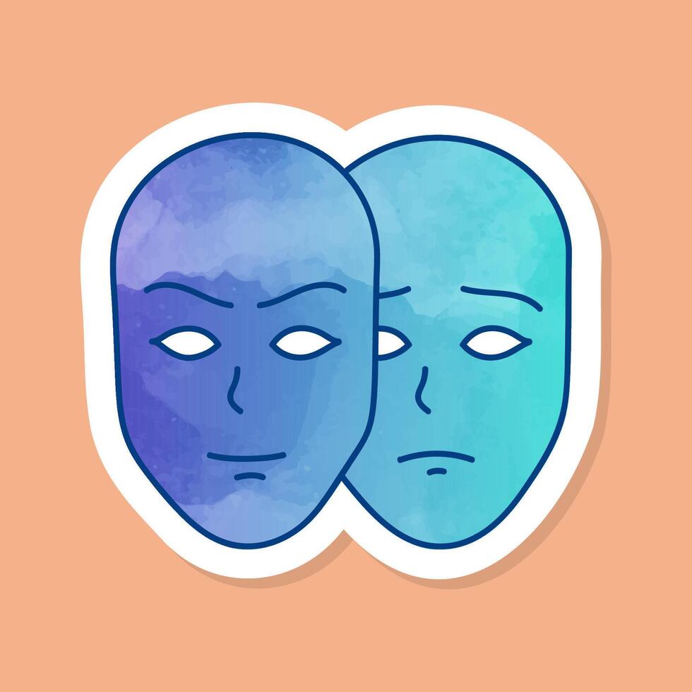 Deep fake icon two face masks with different moods color sticker vector