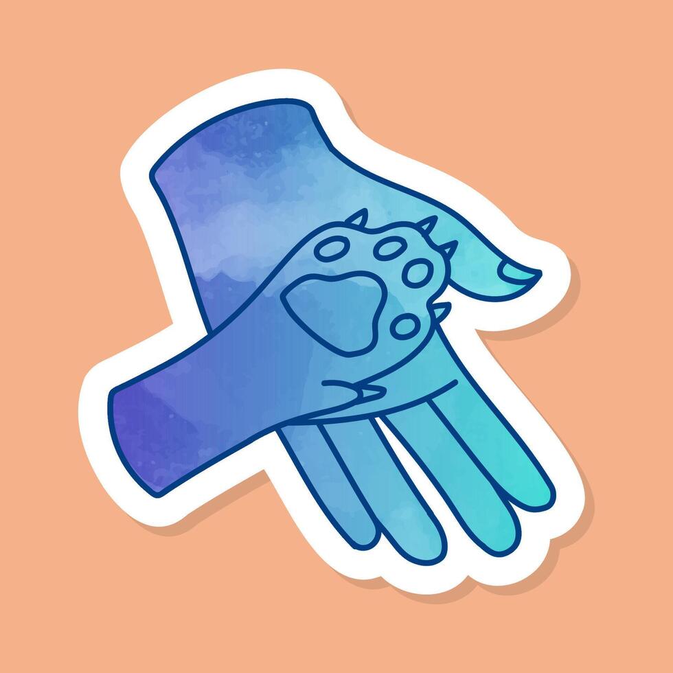 Animal care icon Dog paw and human palm color sticker vector