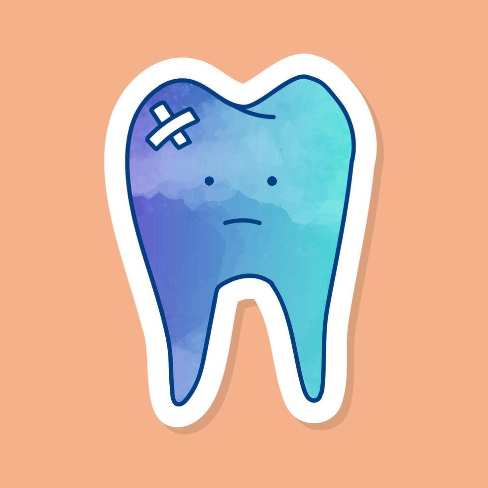 Tooth with bandage color sticker vector