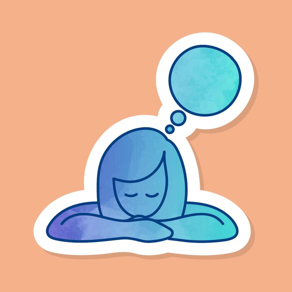 Woman thinking color sticker vector