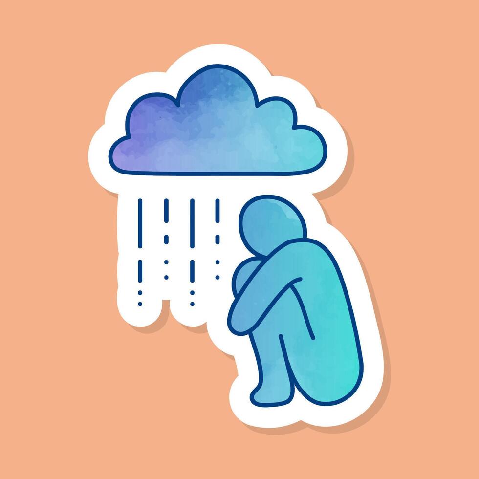 Mental health icon depression color sticker with dark figure vector