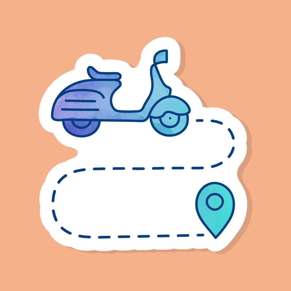 color sticker map scooter route icon vector