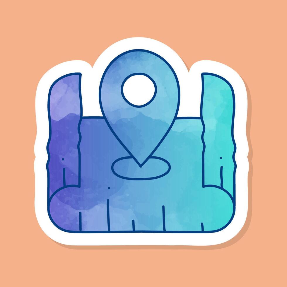 color sticker map pin on curled paper icon vector