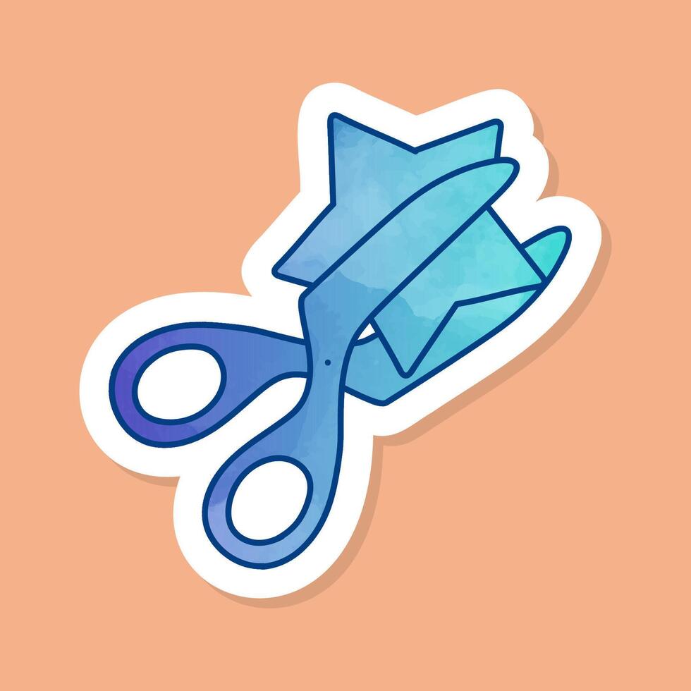 Star cutting scissor color sticker vector