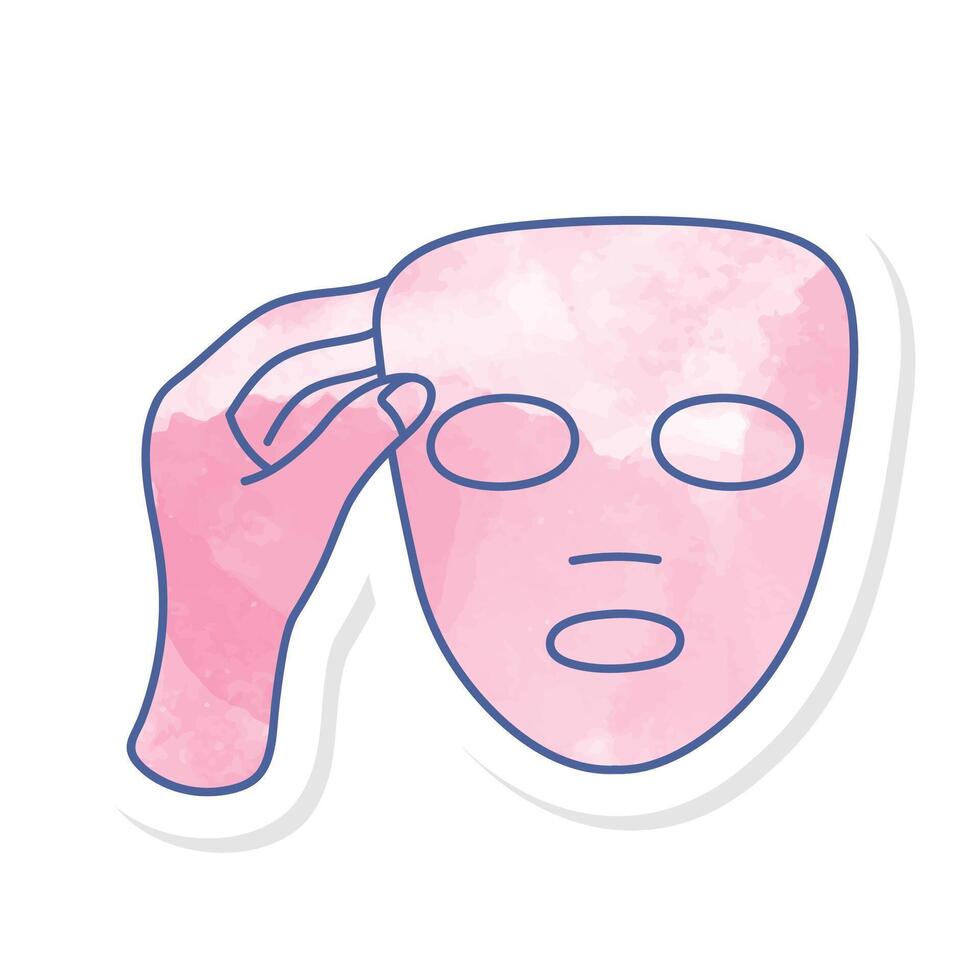 Facial mask sheet icon in pink watercolor sticker vector