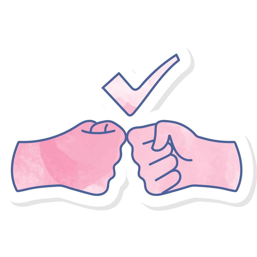 Fist hand shake icon in pink watercolor sticker vector