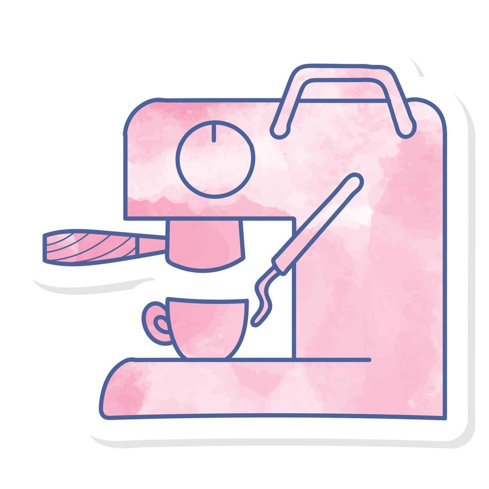 Coffee machine icon cup, portafilter, milk frother pink sticker vector