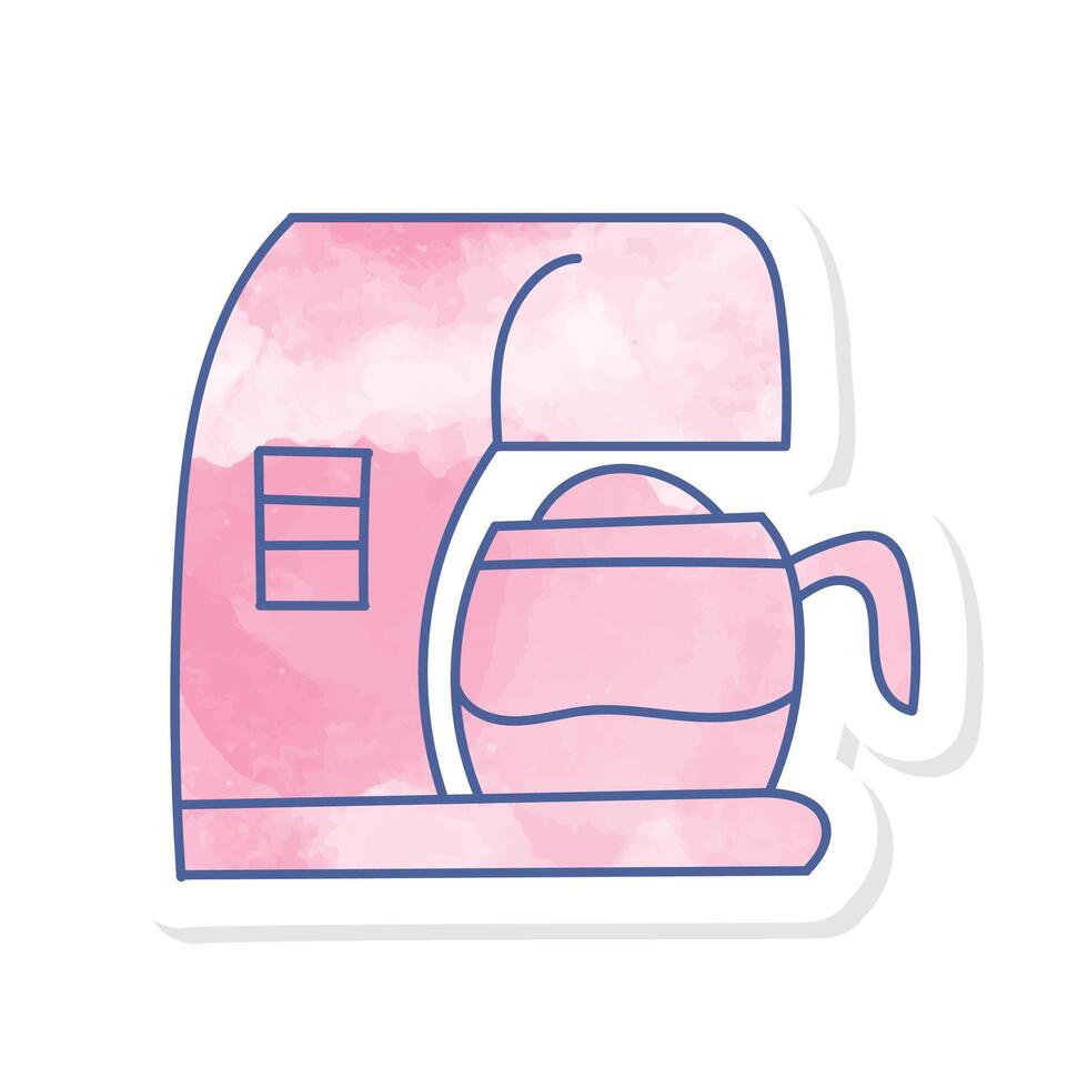 Coffee machine icon instant coffee brewing pink watercolor sticker vector