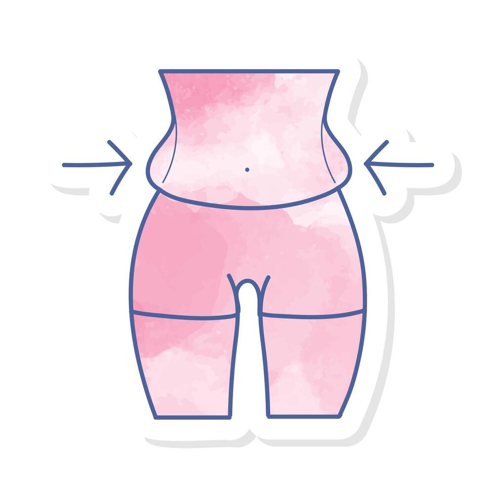 Women beauty abdominal fat liposuction body contouring pink watercolor sticker vector
