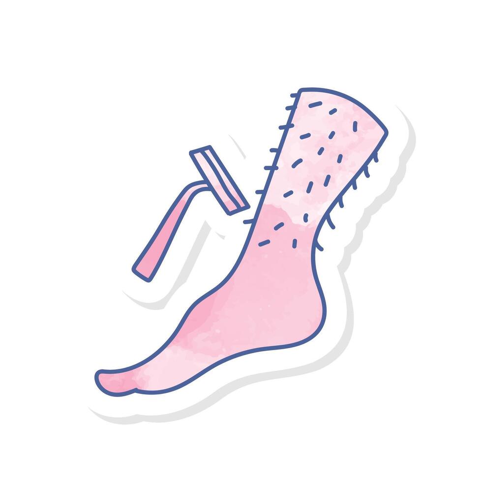 Leg hair shaving icon in pink sticker vector