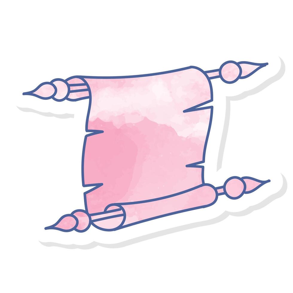 Vintage rolled parchment icon in pink watercolor sticker vector
