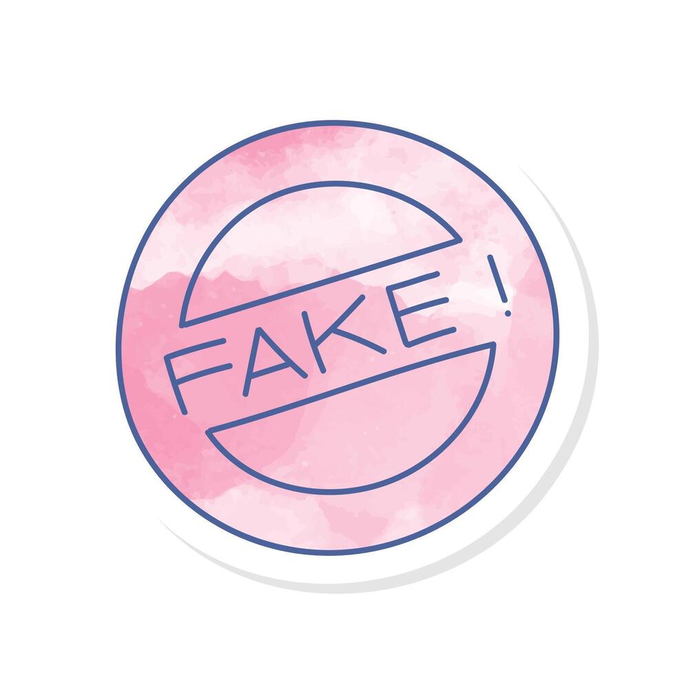 Fake stamp icon in pink watercolor sticker vector