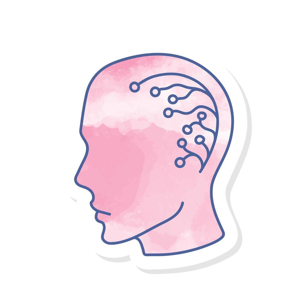 Artificial intelligence human head icon in pink watercolor sticker vector