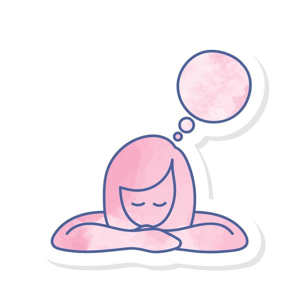 Woman thinking icon in pink watercolor sticker vector
