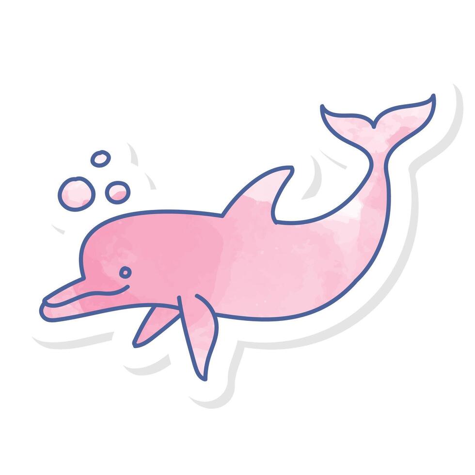 Dolphin icon in pink watercolor sticker vector