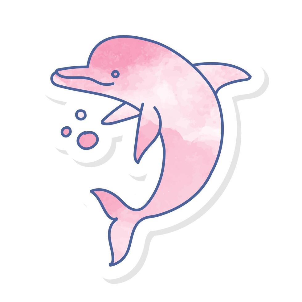 Dolphin icon in pink watercolor sticker style vector