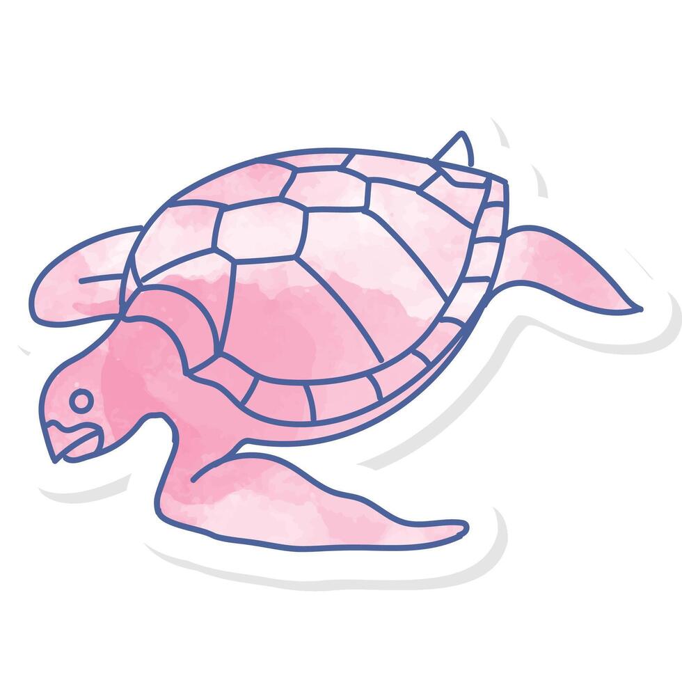Sea turtle icon in pink watercolor hand drawn style vector