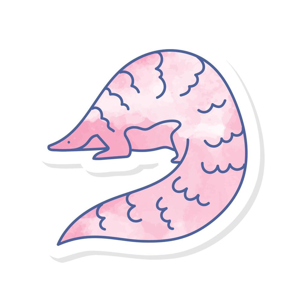 pink watercolor sticker pangolin vector