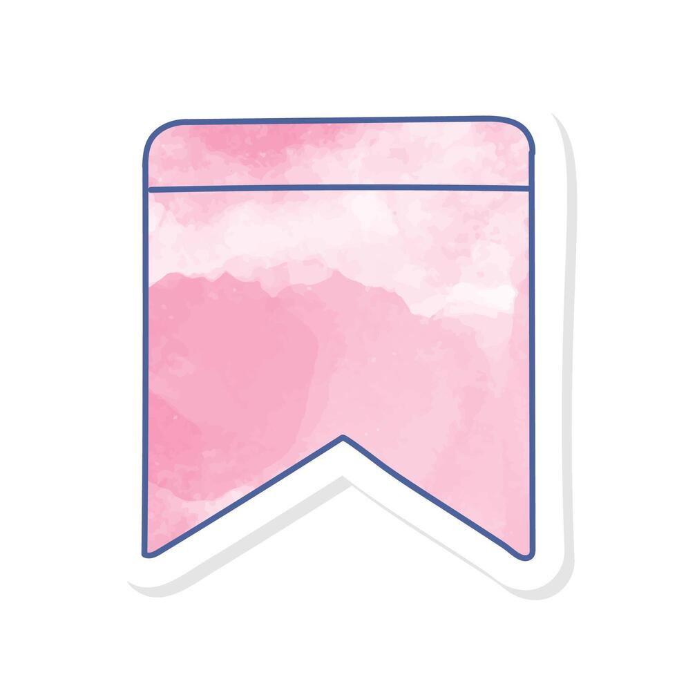 Bookmark ribbon icon in pink watercolor sticker vector