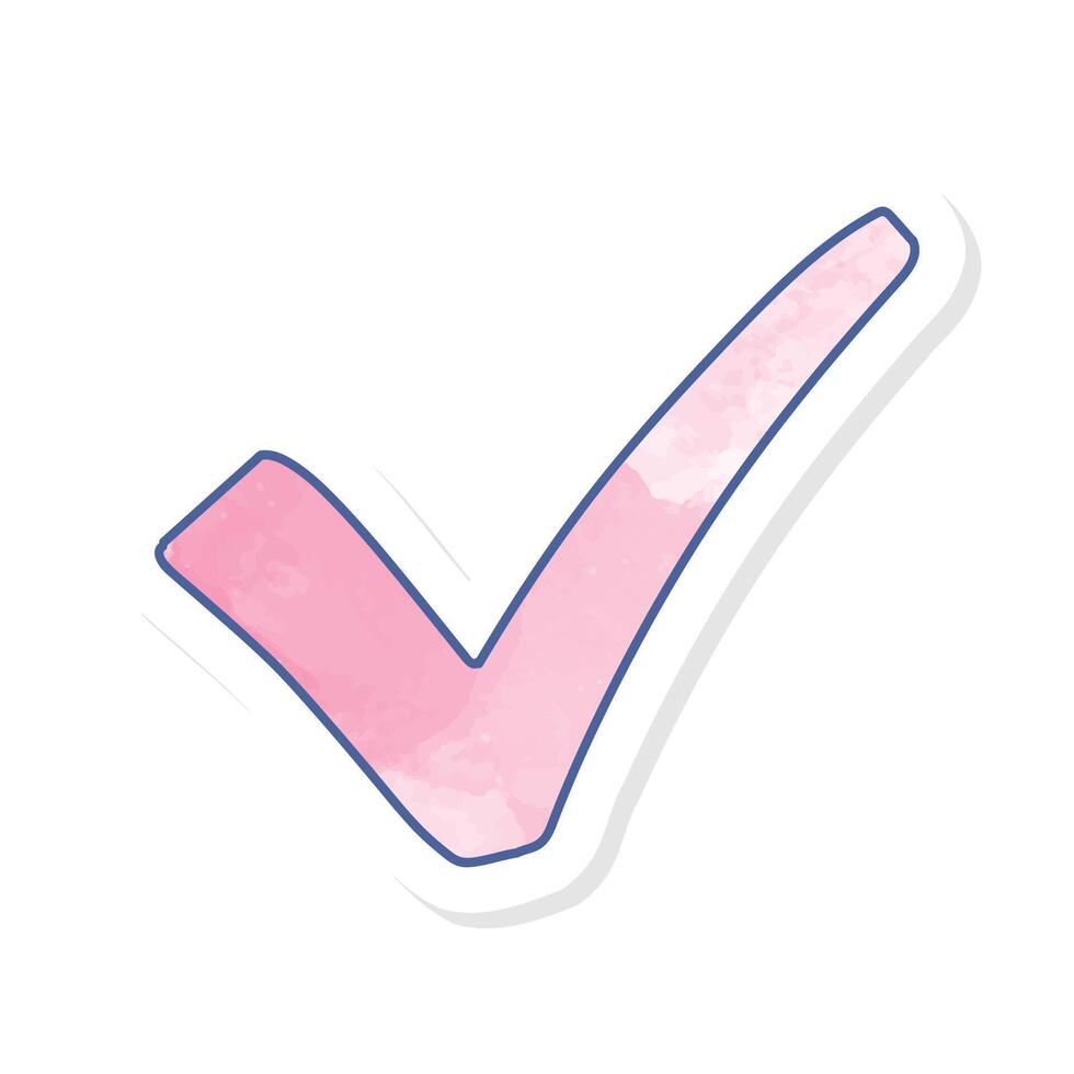 Check mark icon in pink watercolor sticker vector