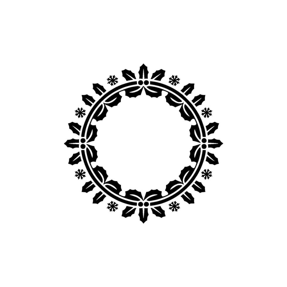 Elegant Christmas Wreath Frame With Holly And Snowflakes, Black And White vector