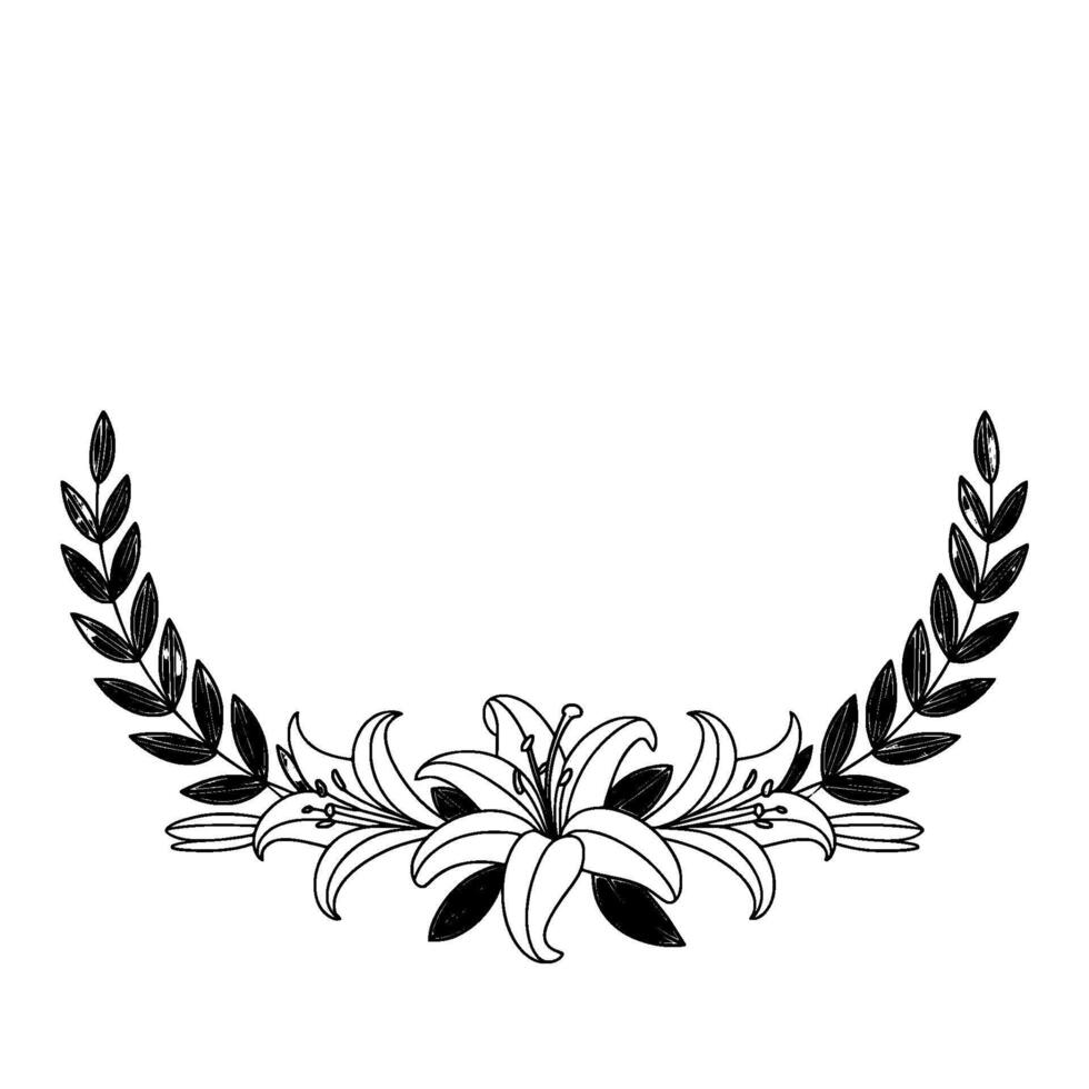 Elegant Lily Olive Branch Wreath Illustration, Botanical vector