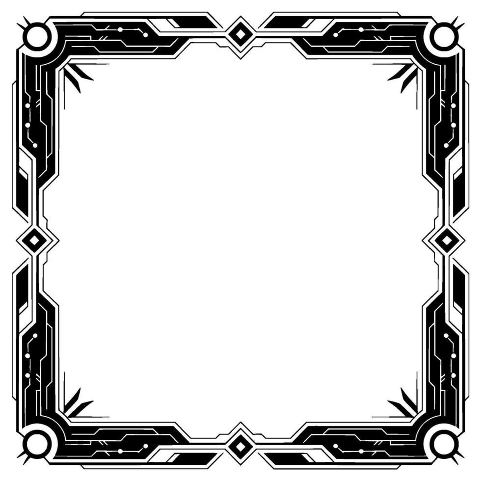 Futuristic Tech Frame Black White Border For Digital Designs - Technology vector