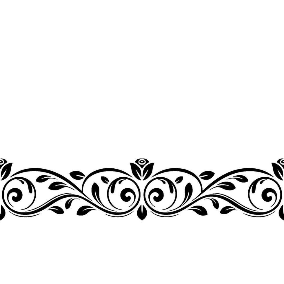 Elegant Black Floral Border On White Decorative - Flourish vector