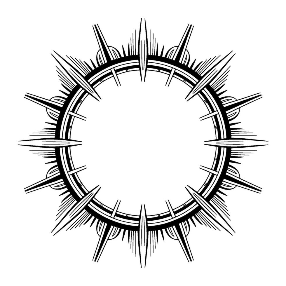 Art Deco Sunburst Frame Illustration, Radial, Black White vector