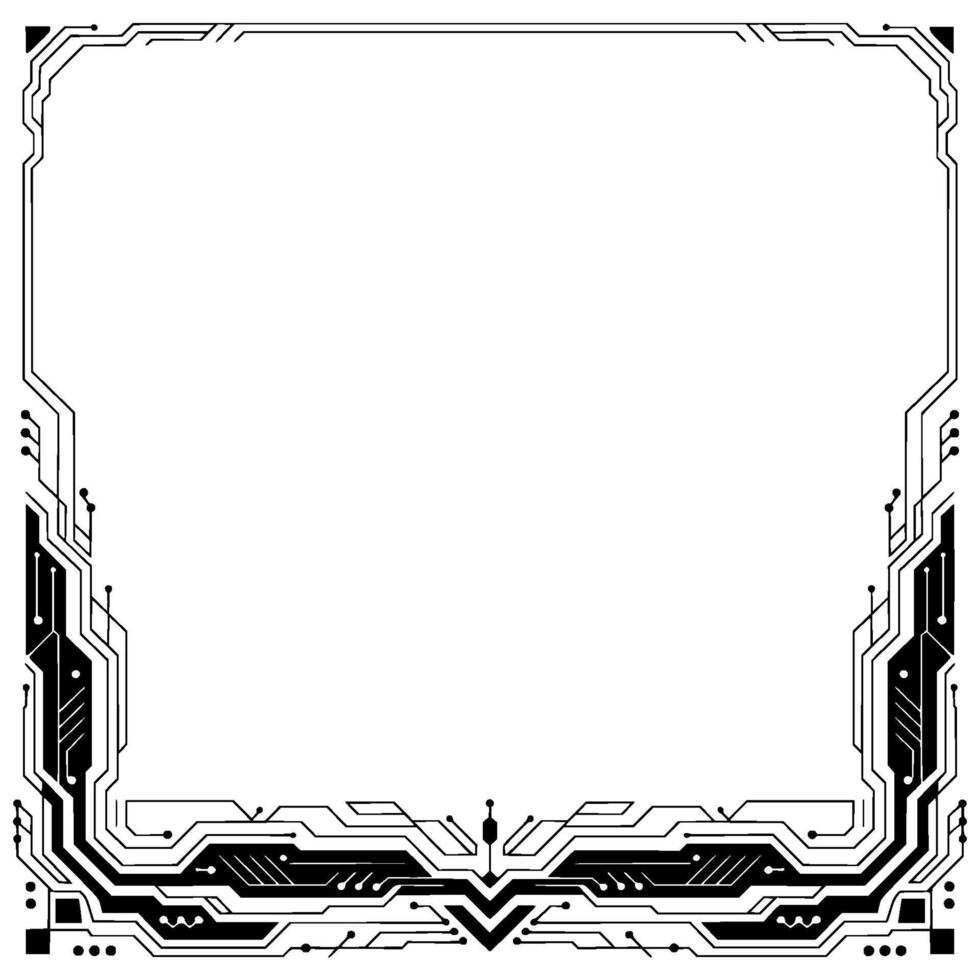 Futuristic Circuit Board Frame, Black White, Technology Border vector