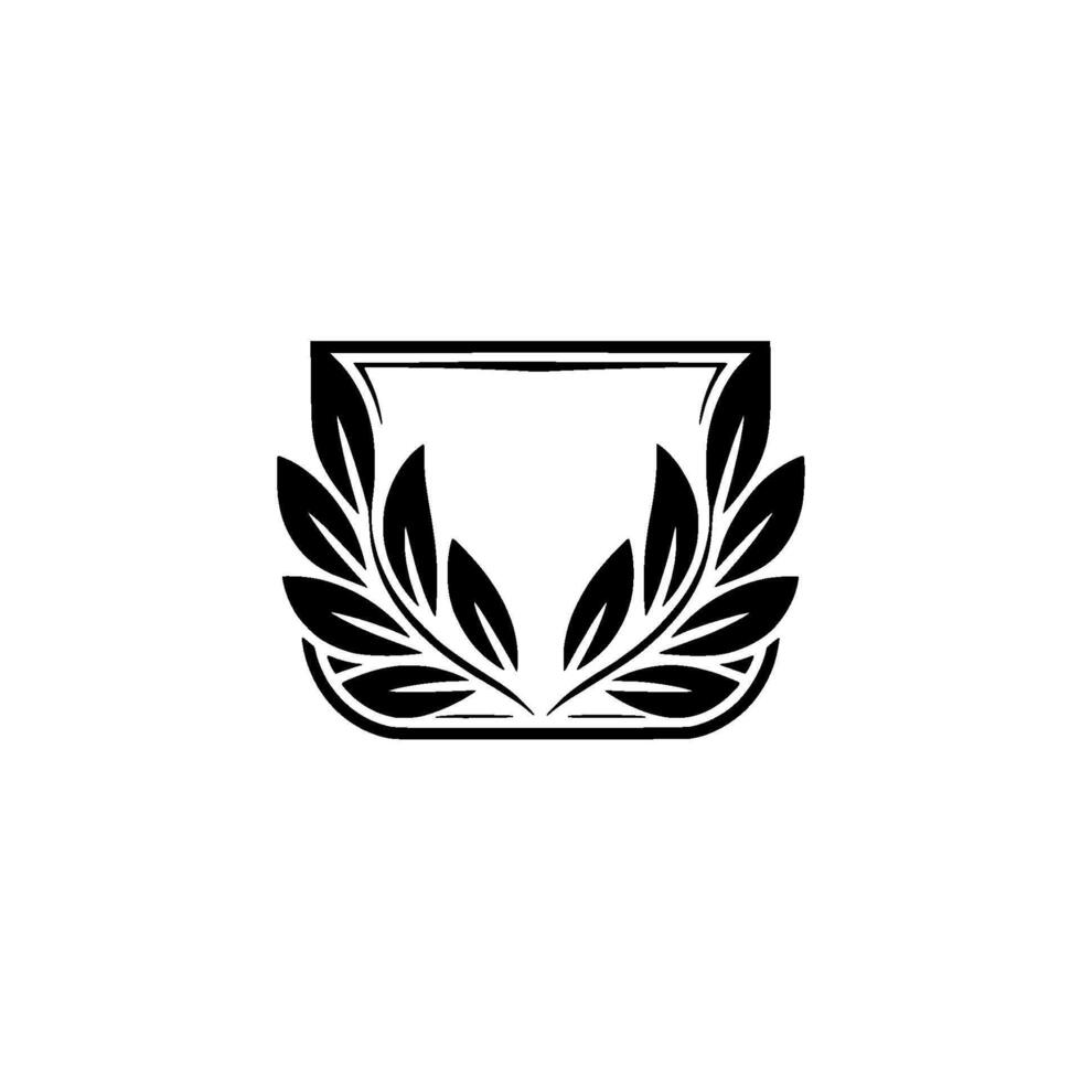 Minimalist Black Laurel Wreath And Frame On White Background vector