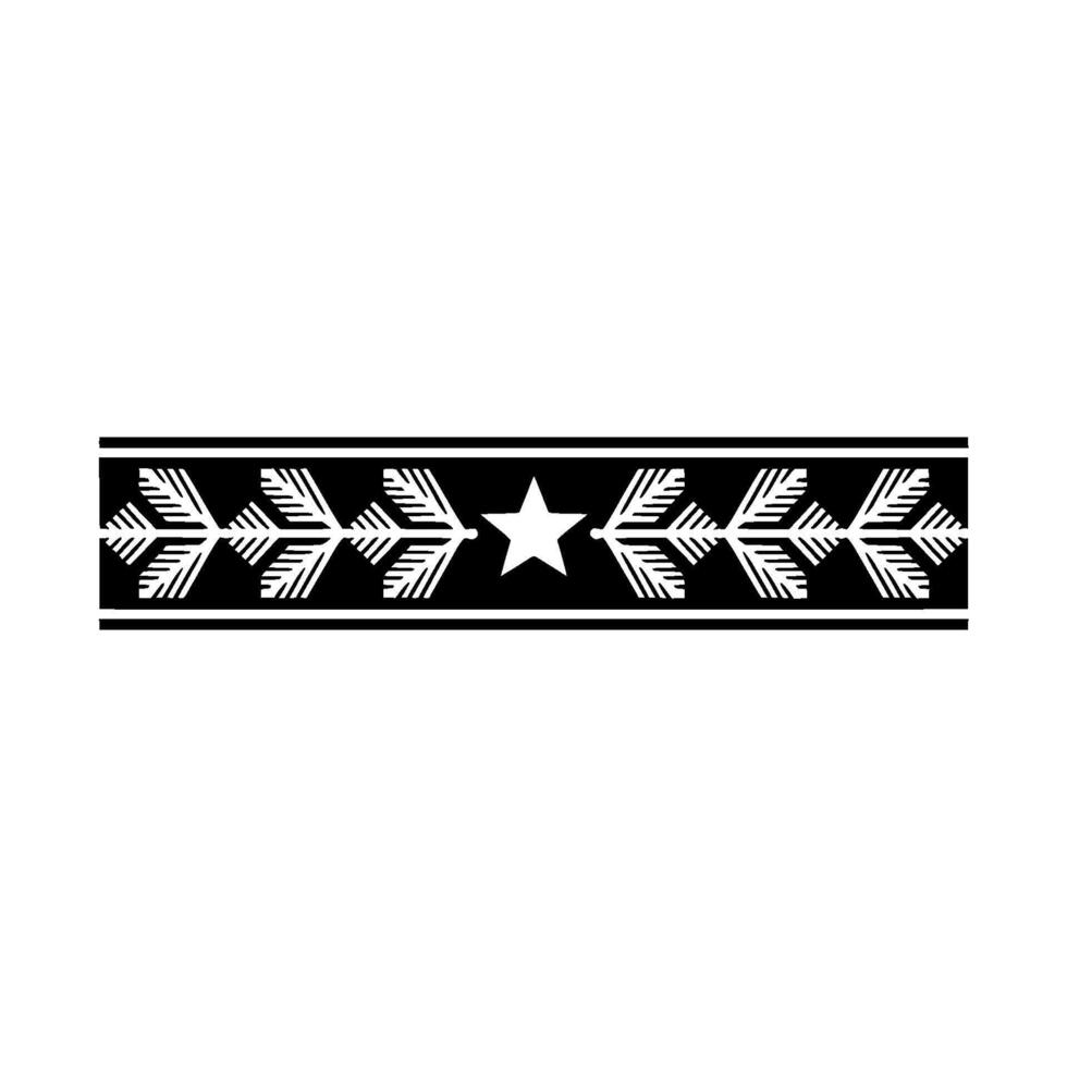 Minimalist Border Star And Leaf Motifs On Black, Isolated On White vector